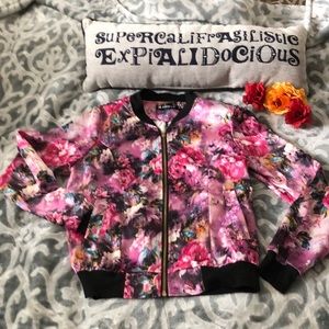 Pink floral bomber jacket size S